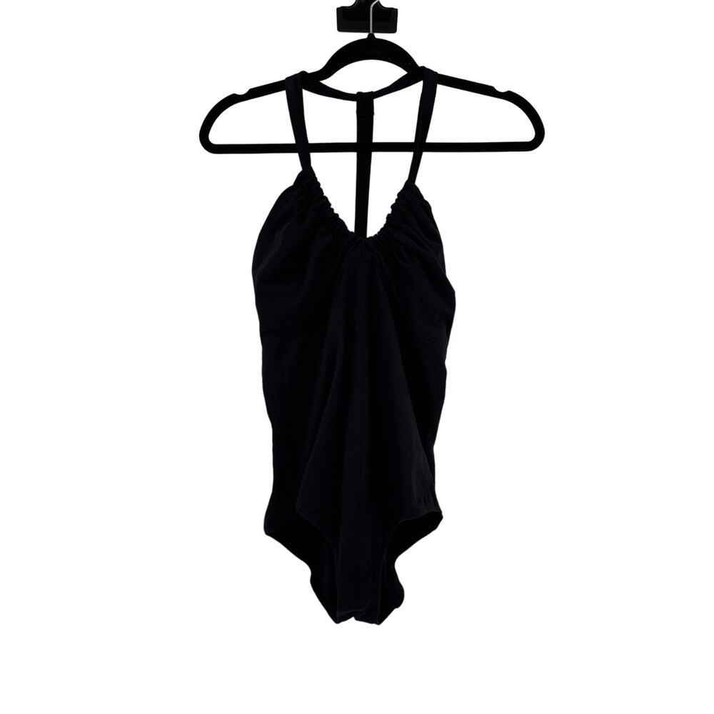 Free People Bodysuit Womens Size Medium Halter V-Neck Black Cotton FP Movement